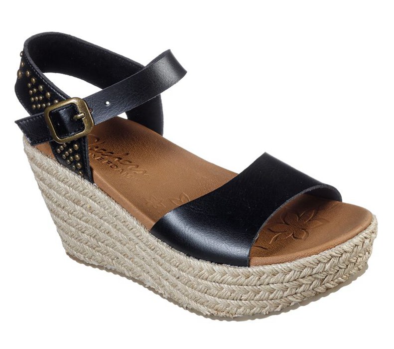 Skechers Dam Svarta Kilar Sandaler - Brit - Edgy Days - Sverige (IJEWG-8143)